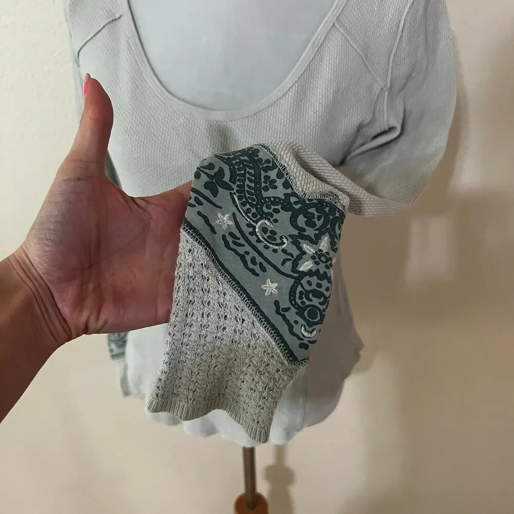 We the Free | Free People mint waffle thermal bandana cuff long sleeve shirt S